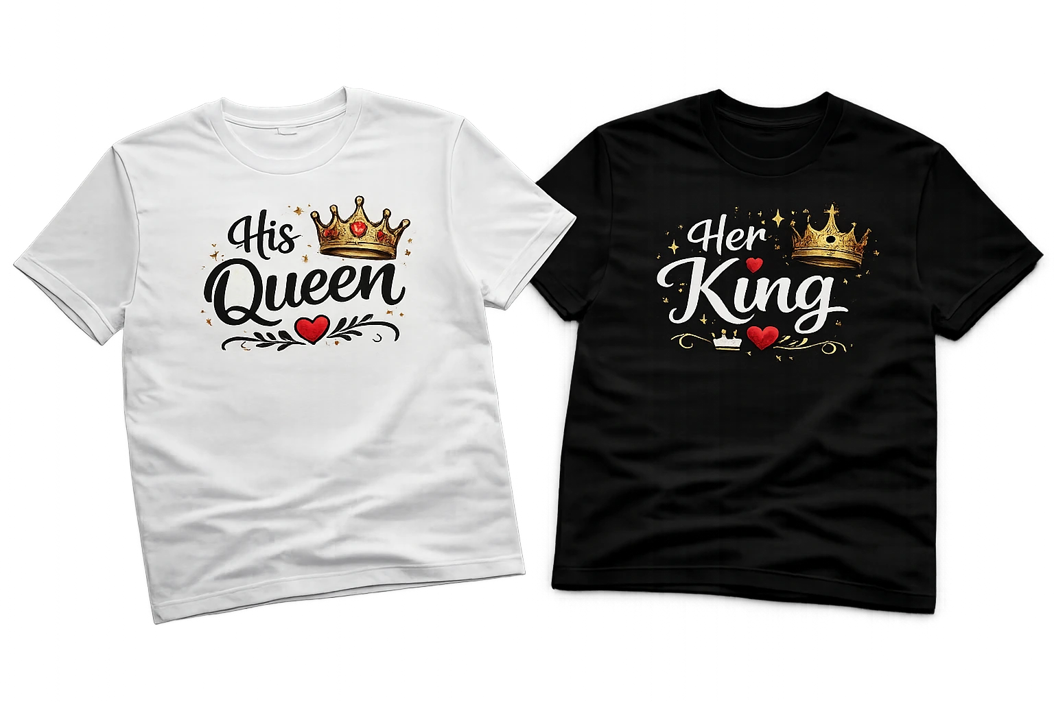 Two personalised T-shirts designed as a matching set for couples
