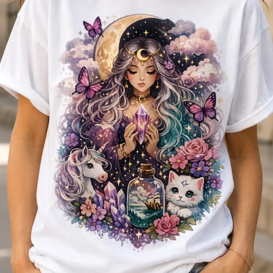 Moon Crystal Fairy Fantasy Graphic T-Shirt for Women