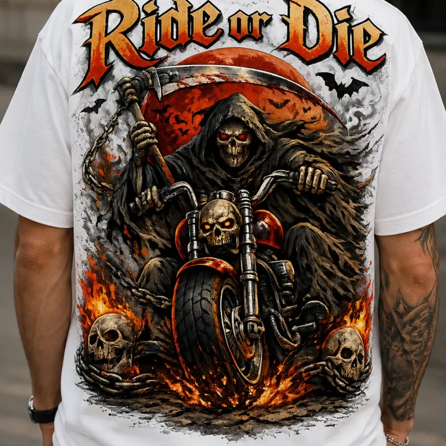 Ride or Die Grim Reaper Biker Graphic T Shirt