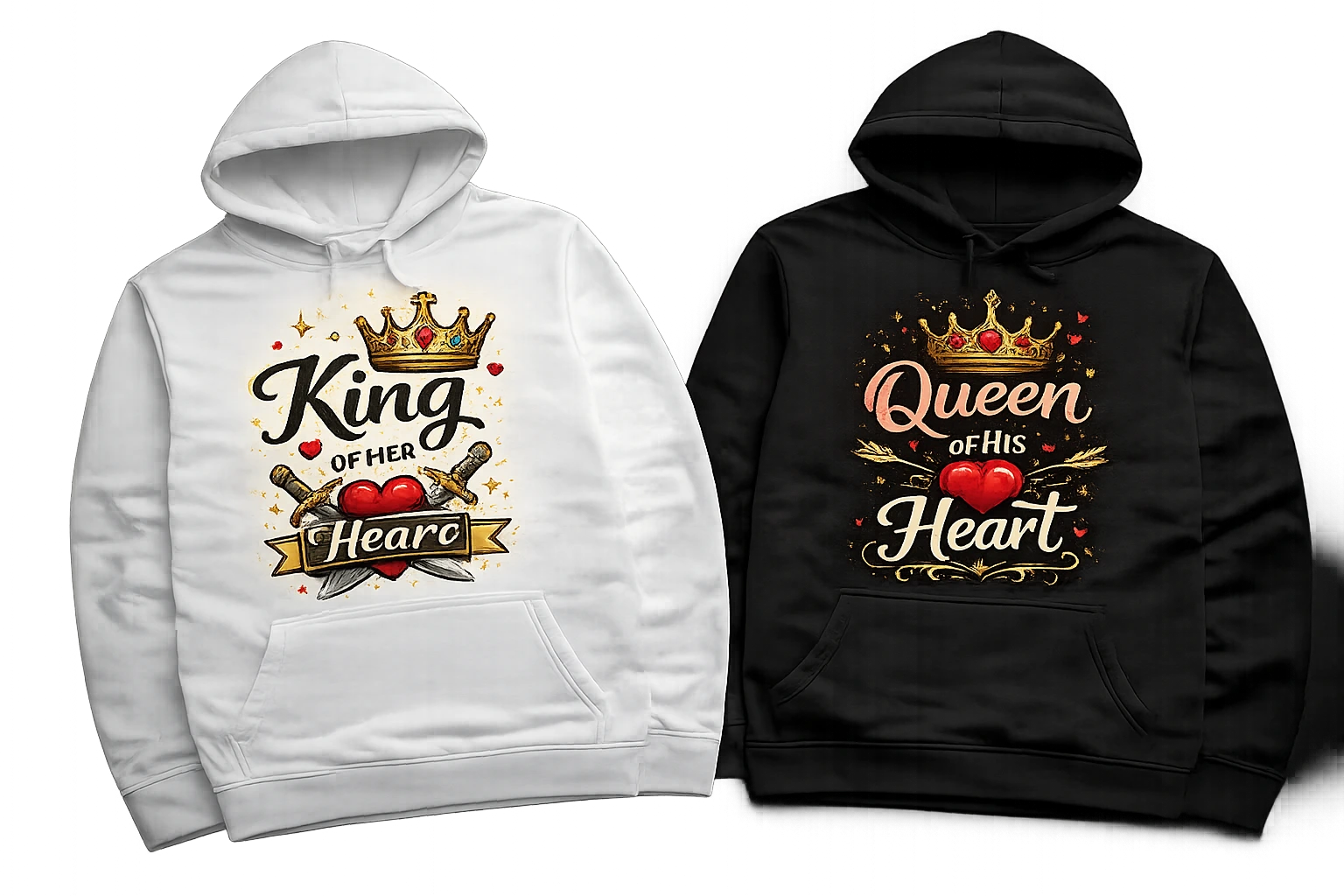 Two personalised matching hoodies for couples