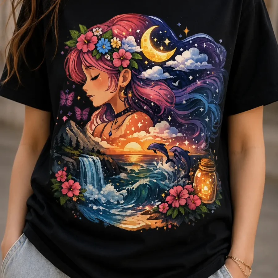 Dreamy Moon Goddess Fantasy Graphic T Shirt