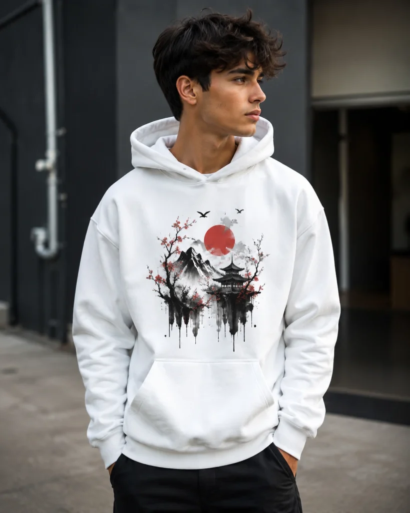 Red Sun Pagoda Graphic Hoodie