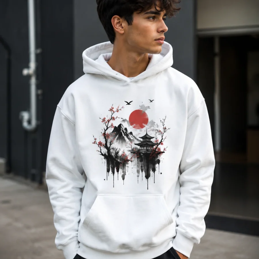 Red Sun Pagoda Graphic Hoodie