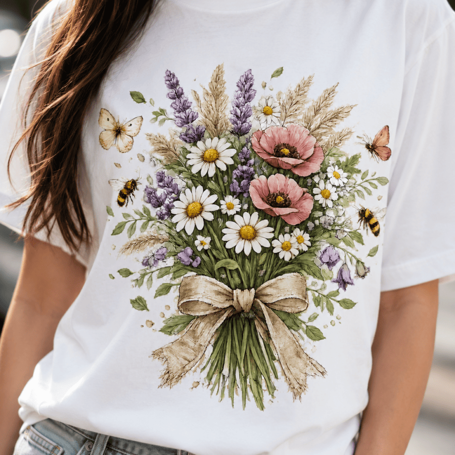 Wildflower Bouquet Botanical Graphic T-Shirt for Women