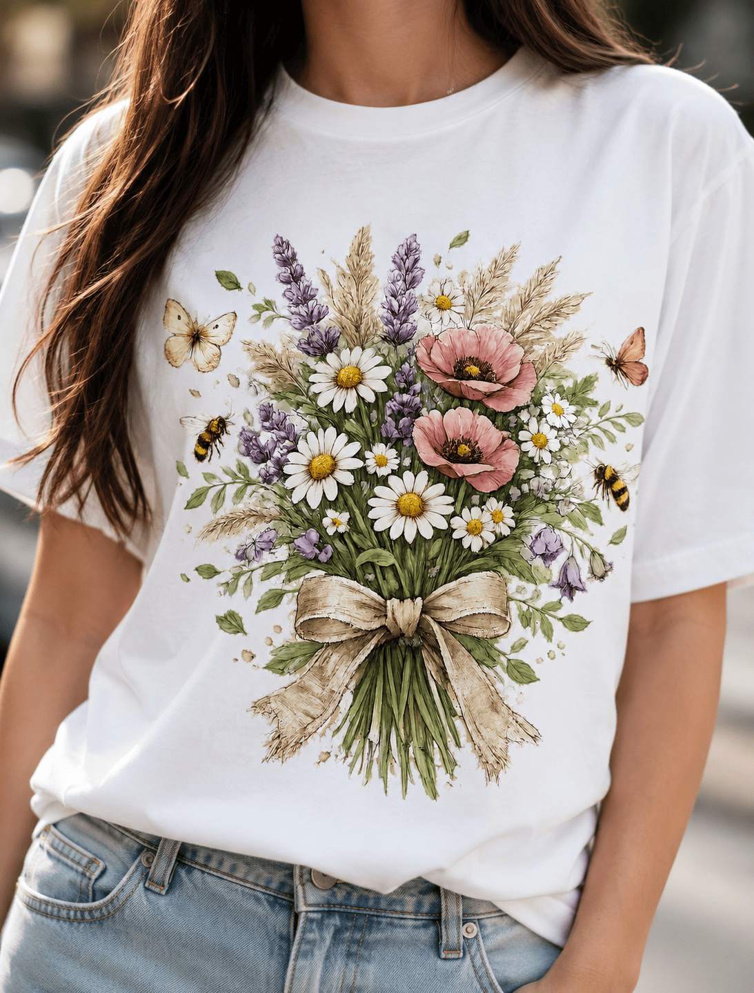 Wildflower Bouquet Botanical Graphic T-Shirt for Women